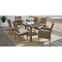 Siesta Key Driftwood 7 Pc 72 in. Rectangle Outdoor Dining Set with Linen Cushions
