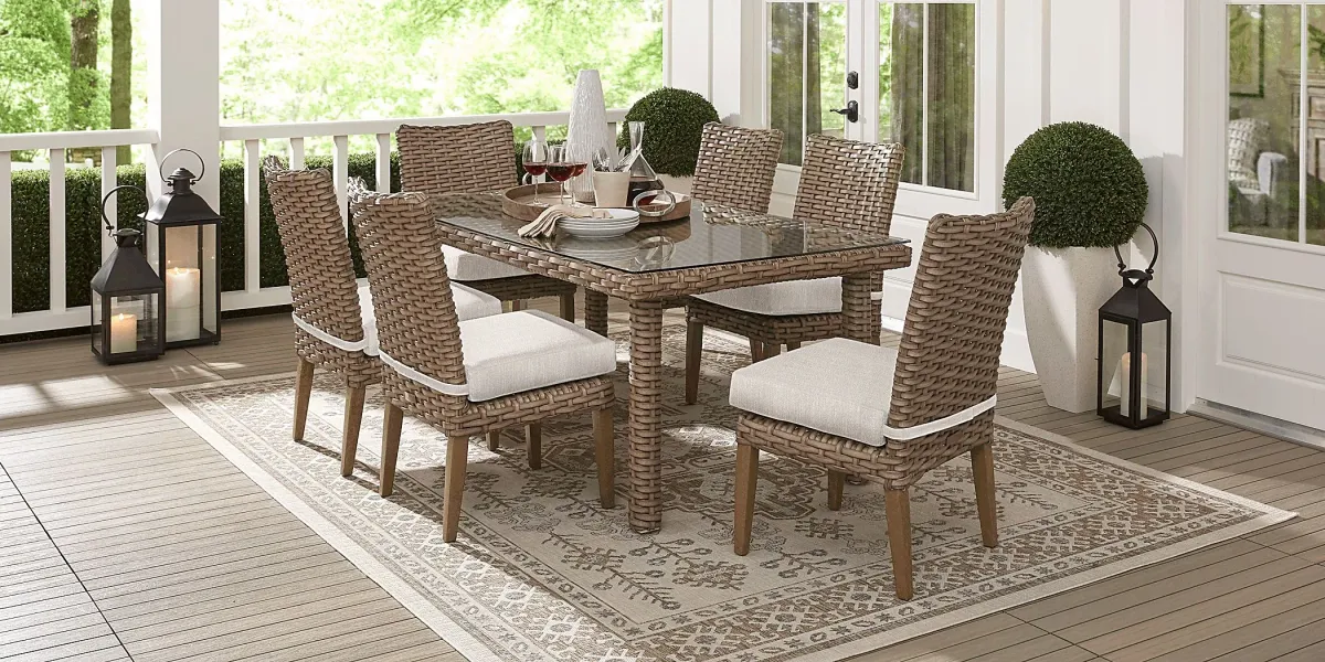 Siesta Key Driftwood 7 Pc 72 in. Rectangle Outdoor Dining Set with Twine Cushions