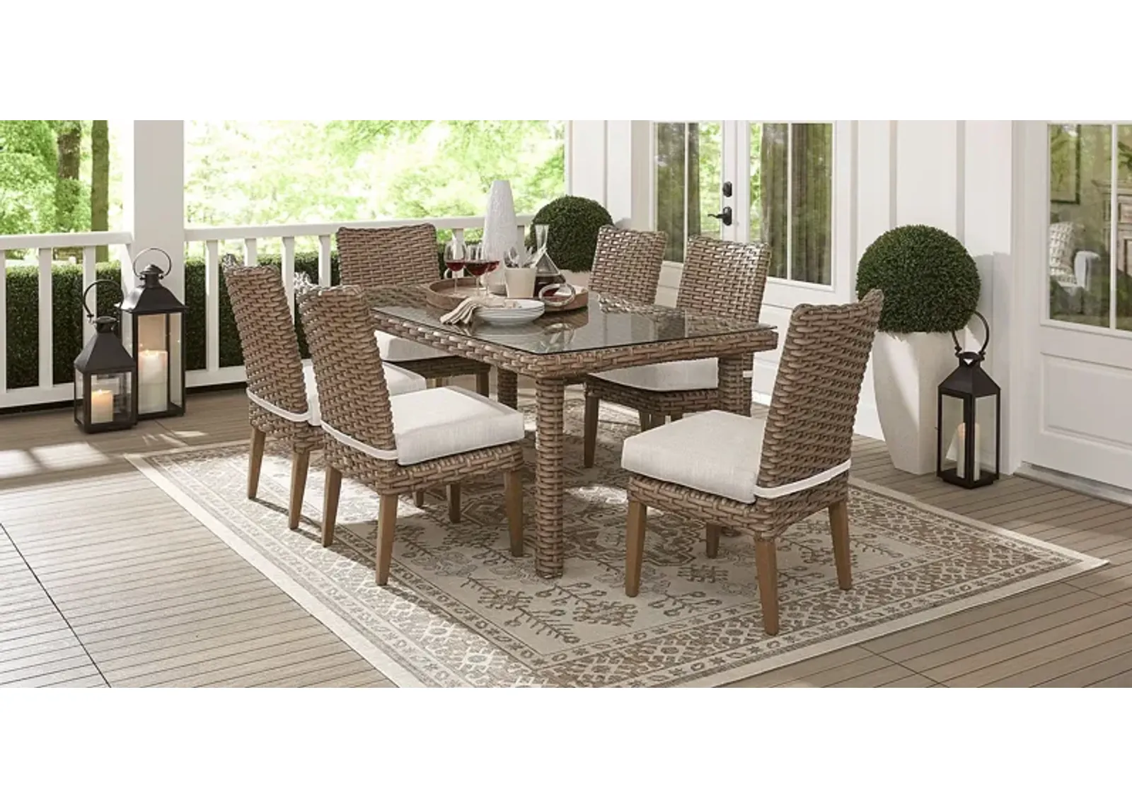 Siesta Key Driftwood 7 Pc 72 in. Rectangle Outdoor Dining Set with Twine Cushions