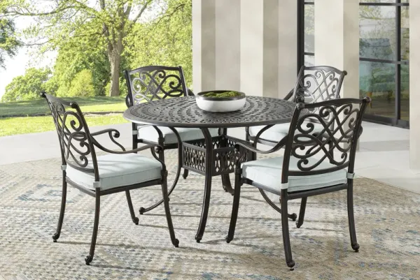Carina Bronze 5 Pc 48 in. Round Outdoor Dining Set with Sky Cushions