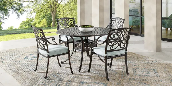 Carina Bronze 5 Pc 48 in. Round Outdoor Dining Set with Sky Cushions