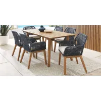 Tessere 7 Pc Natural Outdoor Dining Set with Blue Arm Chairs