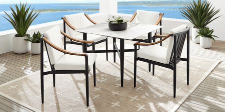 Harlowe Black 5 Pc Outdoor Square Dining Set with White Cushions