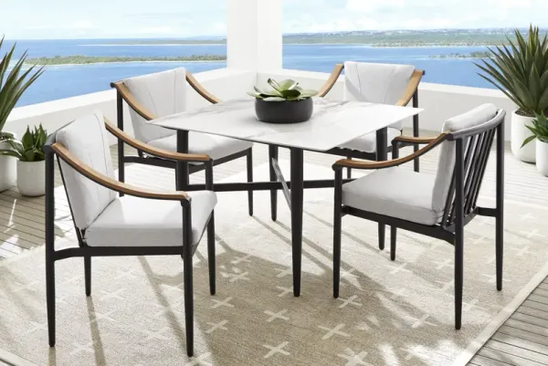 Harlowe Black 5 Pc Outdoor Square Dining Set with Dove Cushions