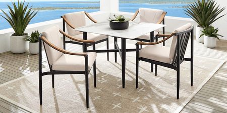 Harlowe Black 5 Pc Outdoor Square Dining Set with Flax Cushions