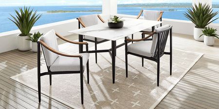 Harlowe Black 5 Pc Outdoor Rectangle Dining Set with Dove Cushions