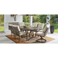 Lake Breeze Aged Bronze 7 Pc Outdoor 78 in. Oval Dining Set with Parchment Cushions