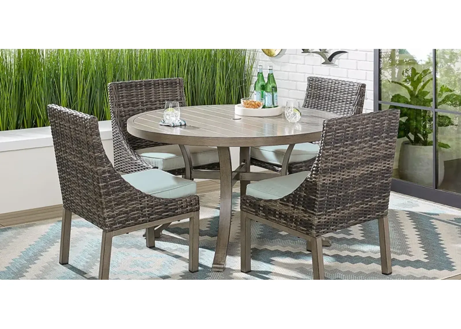 Montecello Gray 5 Pc 52 in. Round Outdoor Dining Set with Mist Cushions