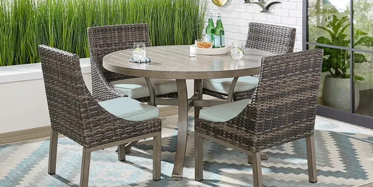 Montecello Gray 5 Pc 52 in. Round Outdoor Dining Set with Mist Cushions