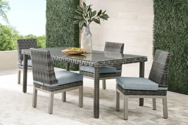 Montecello Gray 5 Pc Outdoor Dining Set with Azure Cushions