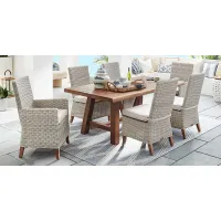 Patmos Tan 5 Pc 78 in. Rectangle Outdoor Dining Set With Linen Cushions