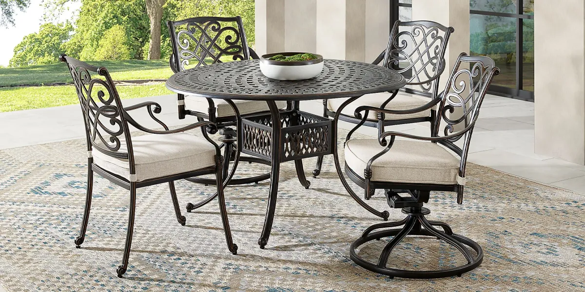 Carina Bronze 5 Pc 48 in. Round Outdoor Dining Set with Desert Cushions