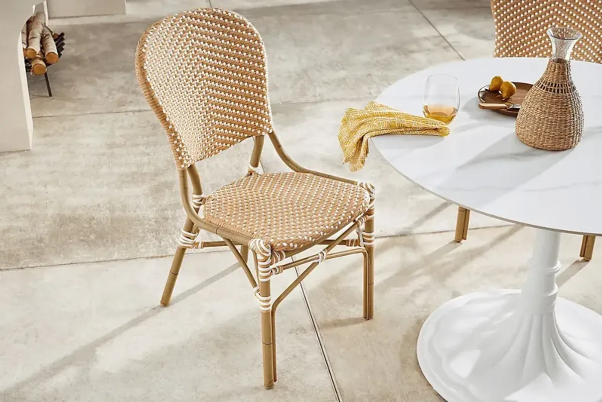 Juliette II White 3 Pc Outdoor Dining Set with Brown Chairs