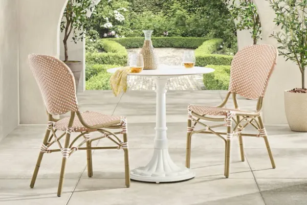 Juliette II White 3 Pc Outdoor Dining Set with Brown Chairs