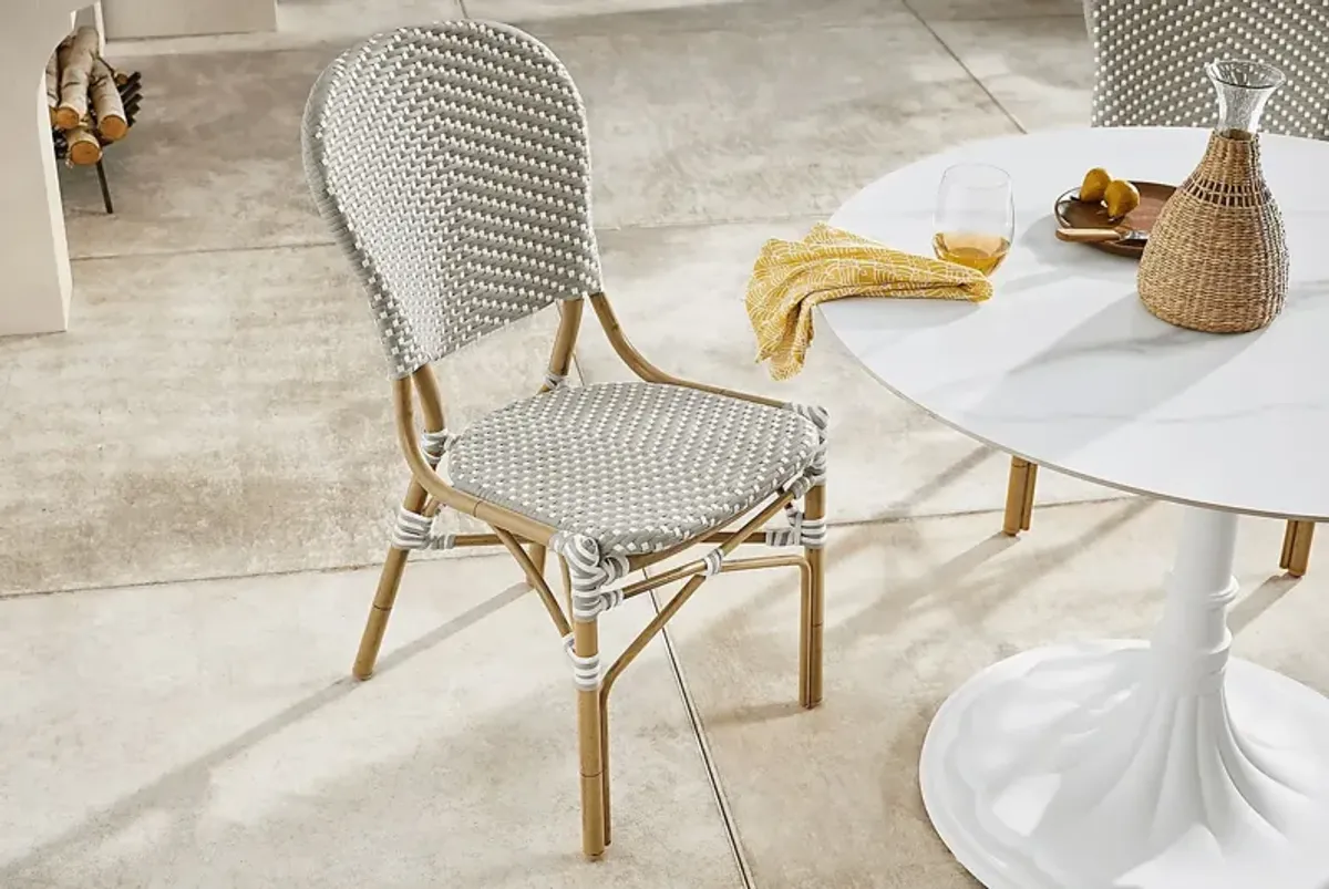 Juliette II White 3 Pc Outdoor Dining Set with Gray Chairs