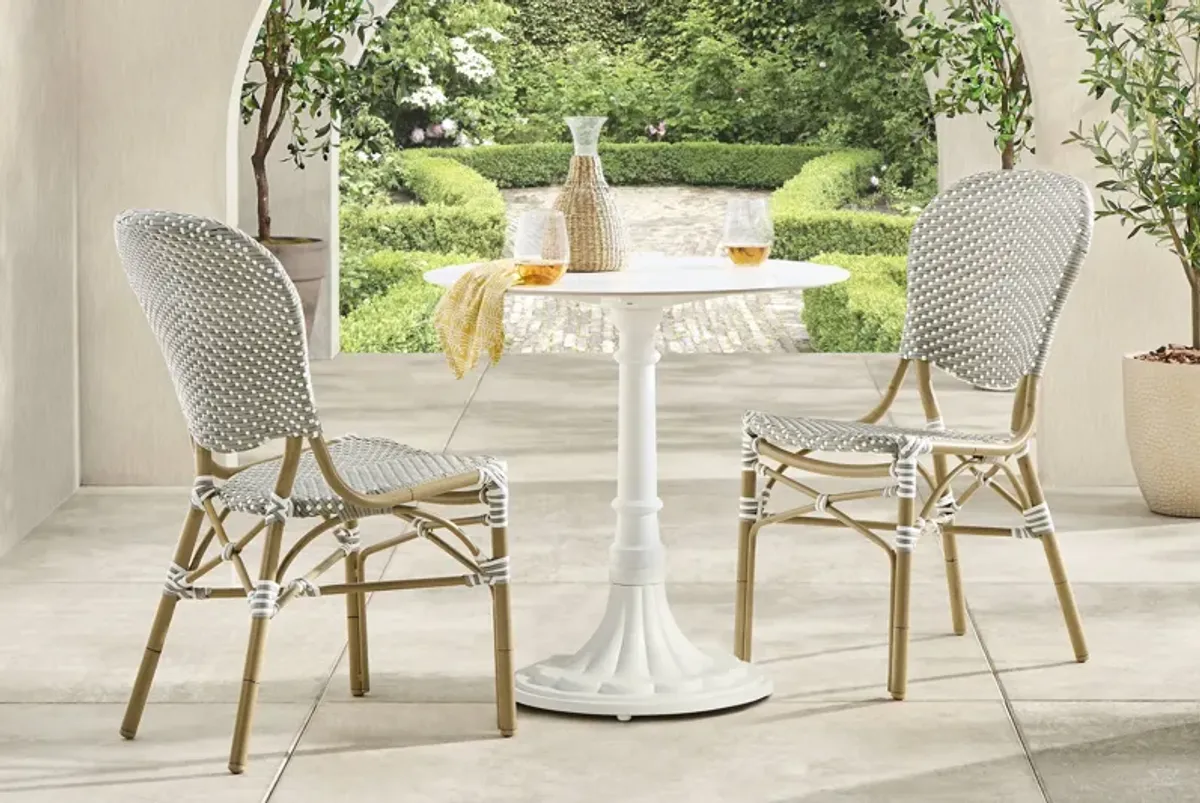 Juliette II White 3 Pc Outdoor Dining Set with Gray Chairs