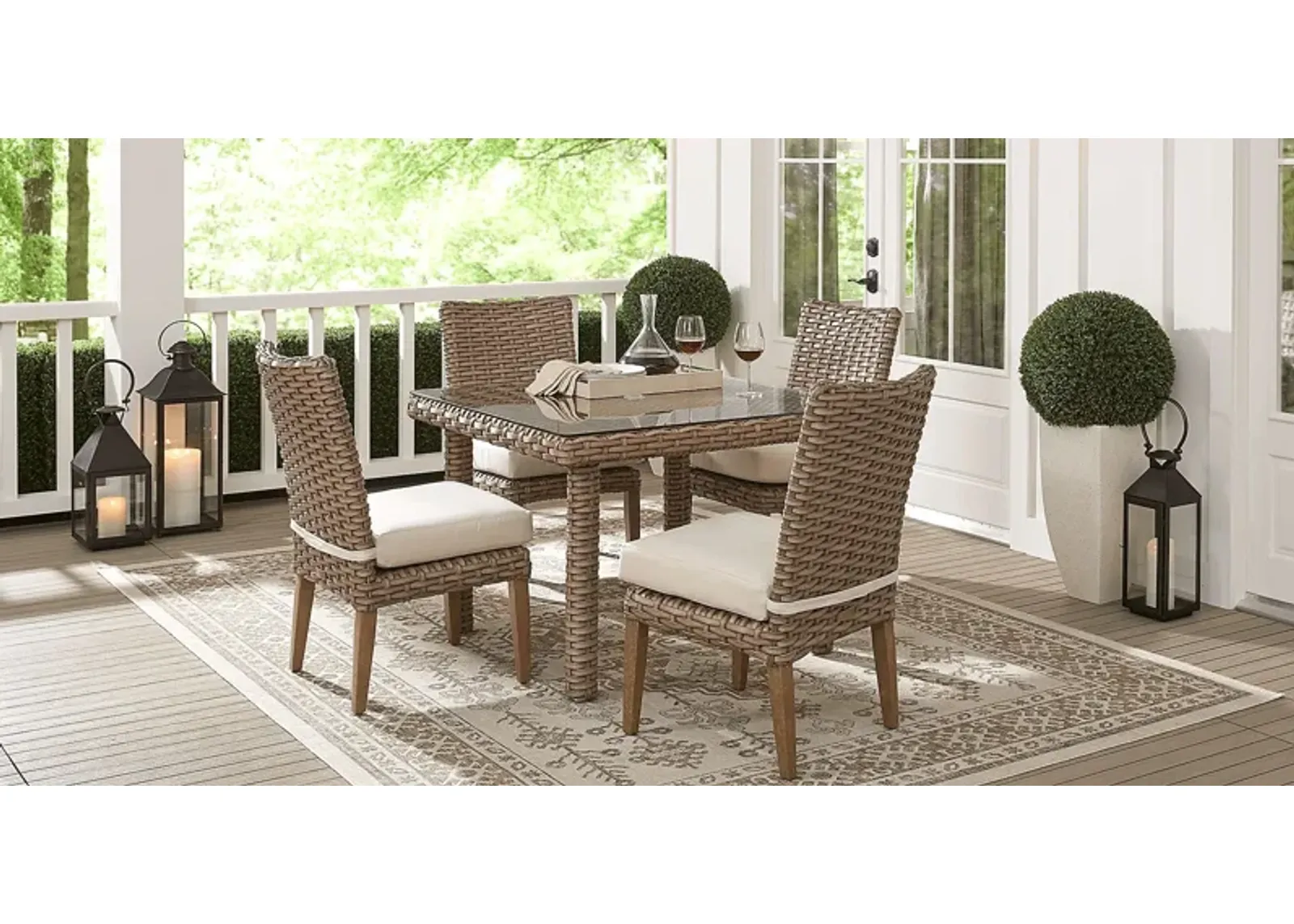 Siesta Key Driftwood 5 Pc 42 in. Square Outdoor Dining Set with Linen Cushions