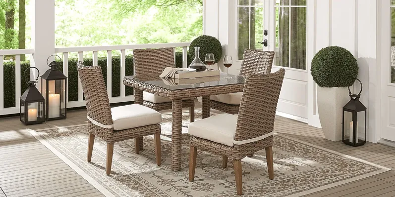 Siesta Key Driftwood 5 Pc 42 in. Square Outdoor Dining Set with Linen Cushions