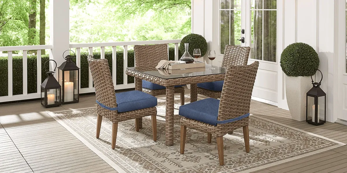 Siesta Key Driftwood 5 Pc 42 in. Square Outdoor Dining Set with Indigo Cushions