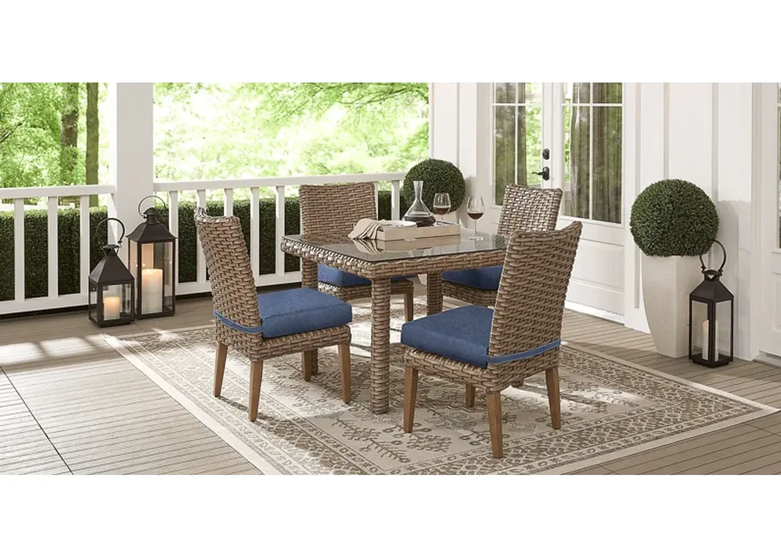 Siesta Key Driftwood 5 Pc 42 in. Square Outdoor Dining Set with Indigo Cushions