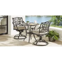 Lake Como Antique Bronze 3 Pc Round Outdoor Dining Set with Malt Cushions