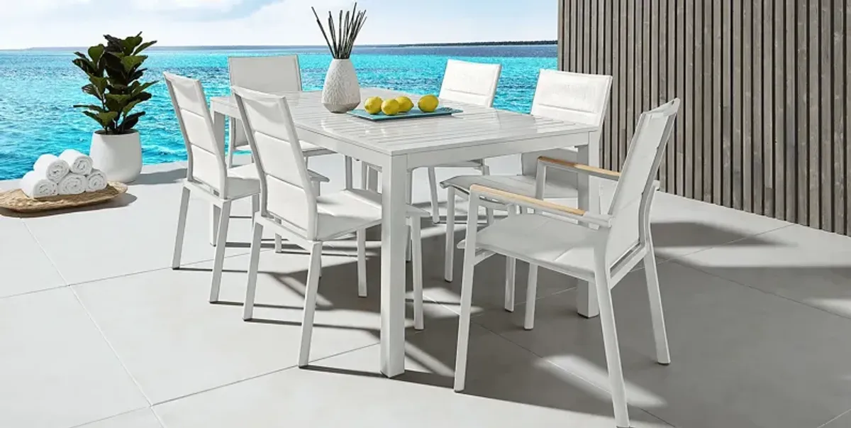 Solana White 7 Pc 70 in. Rectangle Outdoor Dining Set