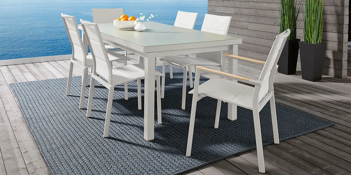 Solana White 7 Pc 70 in. Rectangle Outdoor Dining Set