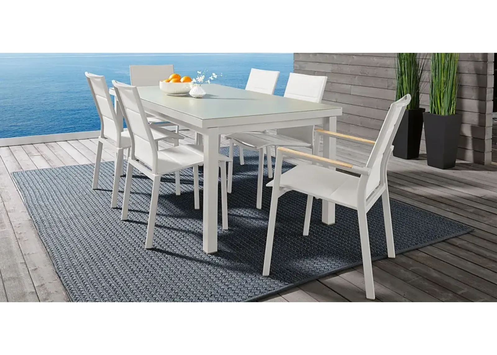 Solana White 7 Pc 70 in. Rectangle Outdoor Dining Set