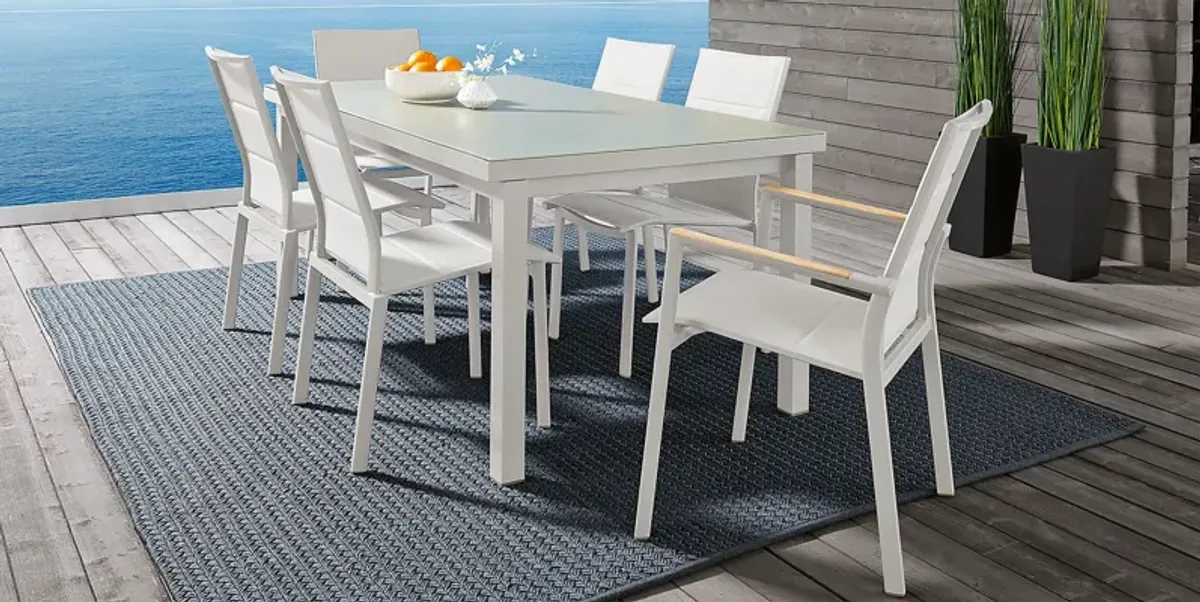 Solana White 7 Pc 70 in. Rectangle Outdoor Dining Set