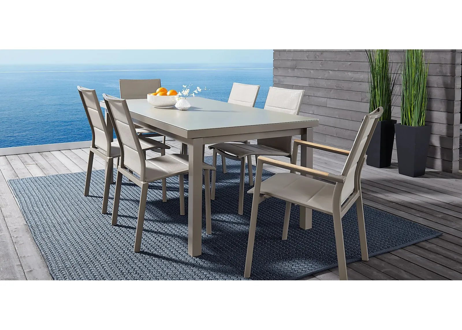 Solana Taupe 7 Pc 70 in. Rectangle Outdoor Dining Set