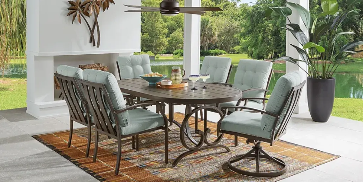 Lake Breeze Aged Bronze Outdoor Dining Chair with Mist Cushions