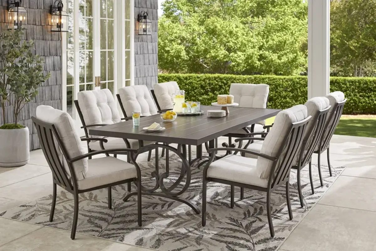 Lake Breeze Aged Bronze 7 Pc Outdoor 90 in. Rectangle Dining Set with Parchment Cushions