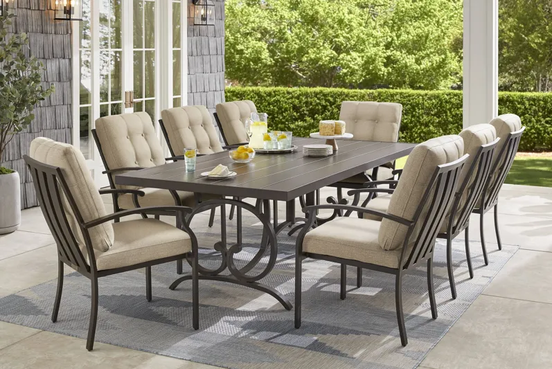 Lake Breeze Aged Bronze 7 Pc Outdoor Dining Set with Hemp-Colored Cushions