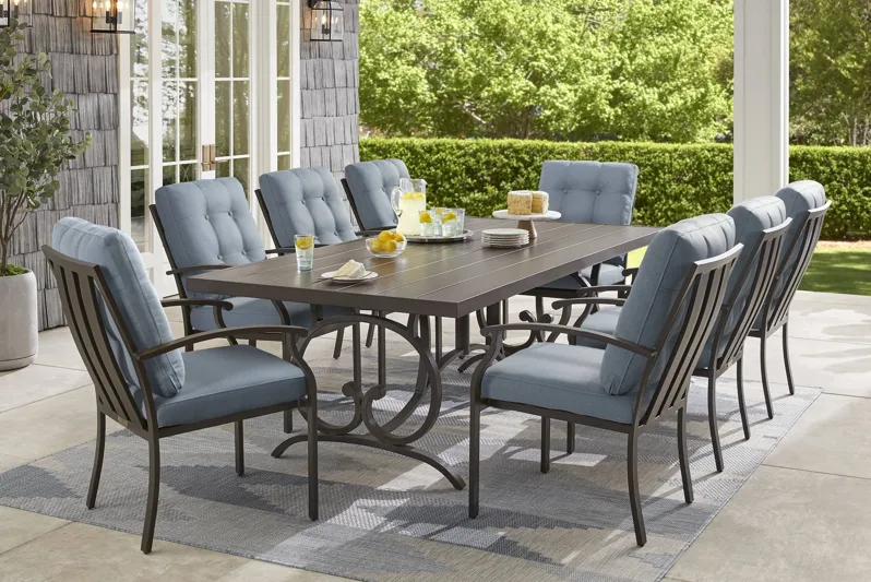 Lake Breeze Aged Bronze 7 Pc Outdoor Dining Set with Blueberry Cushions