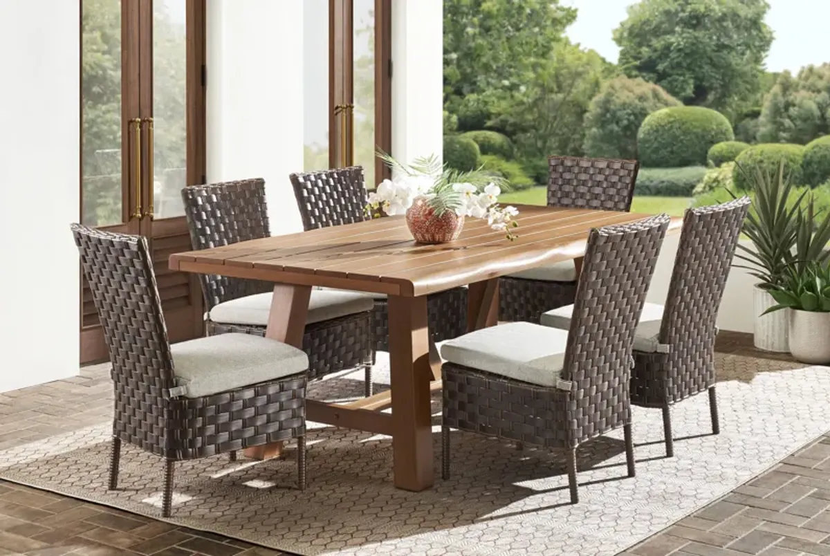 Mantra Brown 7 Pc 78 in. Wood Outdoor Dining Set with Ash Cushions