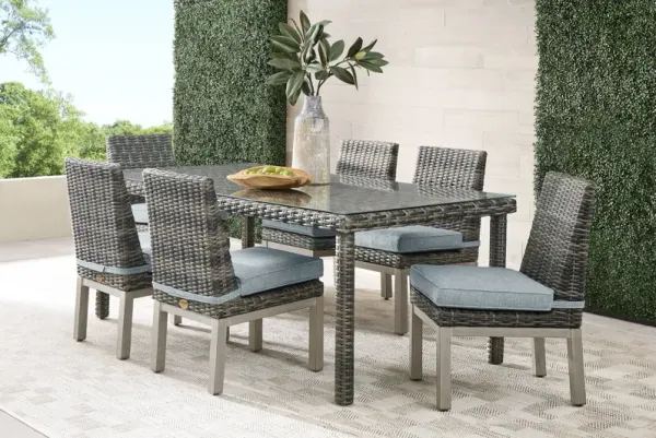 Montecello Gray 7 Pc Outdoor Dining Set with Azure Cushions