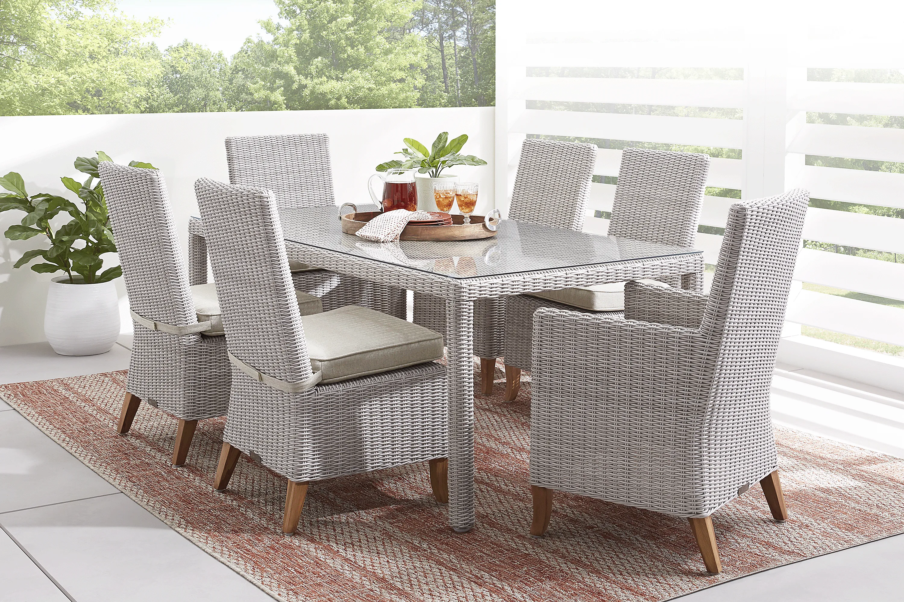 Patmos Gray 7 Pc 74 In. Outdoor Dining Room with Linen Cushions