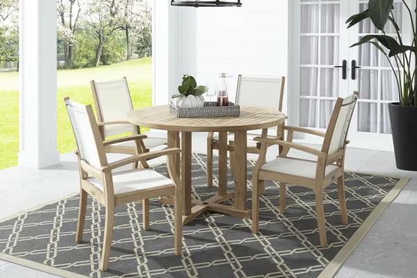Pleasant Bay Teak 5 Pc Round Outdoor Dining Set