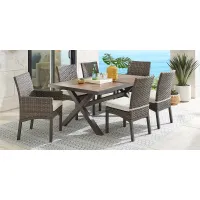 Rialto Brown 7 Pc 71 in. Rectangle Outdoor Dining Set with Putty Cushions