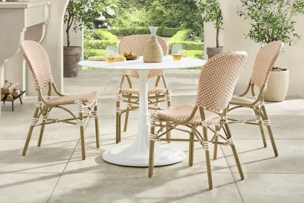 Juliette II White 5 Pc Outdoor Dining Set with Brown Chairs