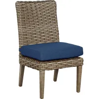 Siesta Key Driftwood Outdoor Side Chair with Indigo Cushion
