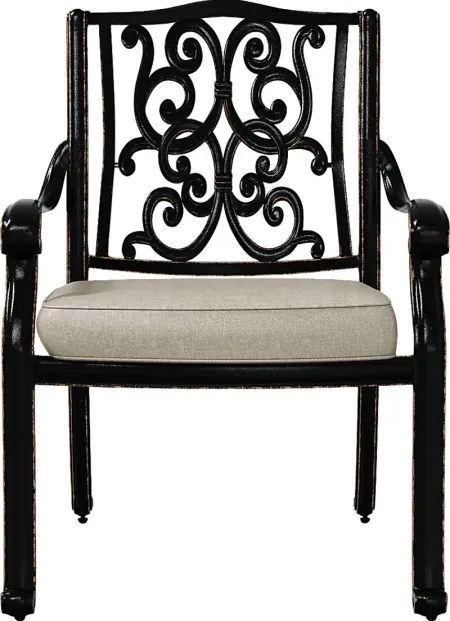 Lake Como Antique Bronze Outdoor Arm Chair with Silk-Colored Cushion