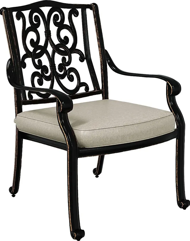 Lake Como Antique Bronze Outdoor Arm Chair with Silk-Colored Cushion