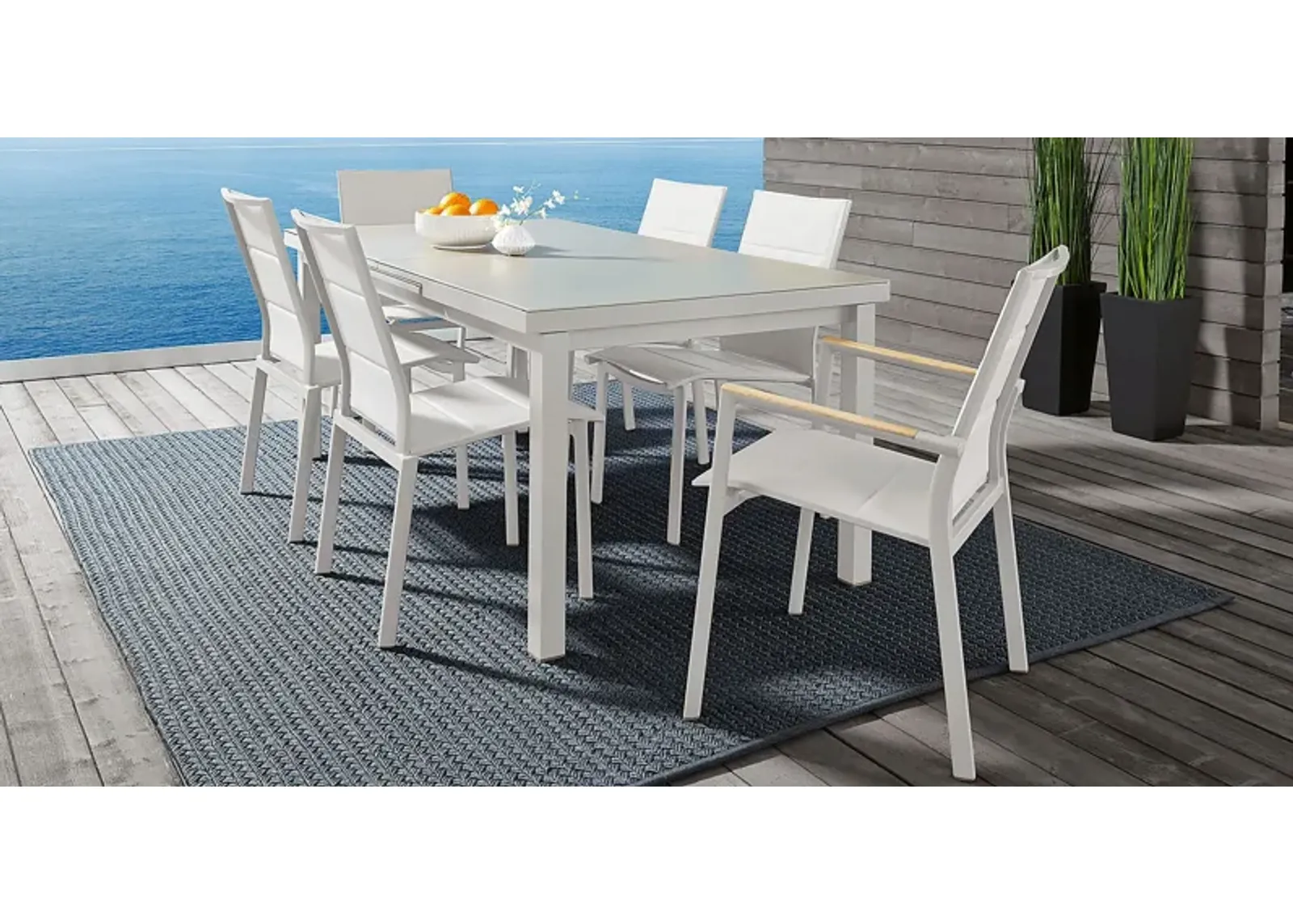 Solana White 7 Pc 71-94 in. Rectangle Outdoor Dining Set