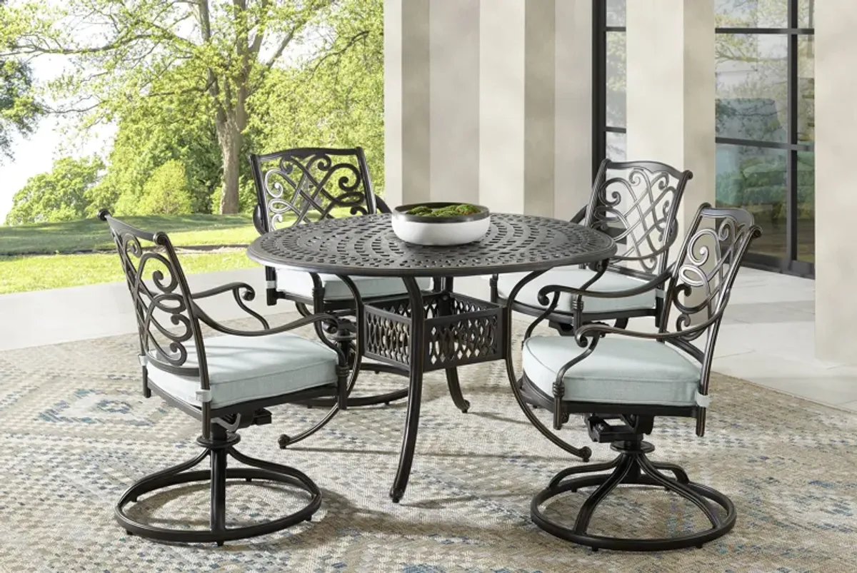 Carina Bronze 5 Pc 48 in. Round Outdoor Dining Set with Sky Cushions