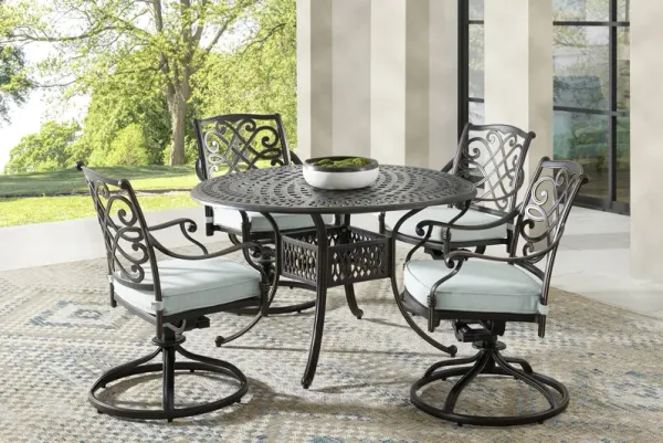 Carina Bronze 5 Pc 48 in. Round Outdoor Dining Set with Sky Cushions