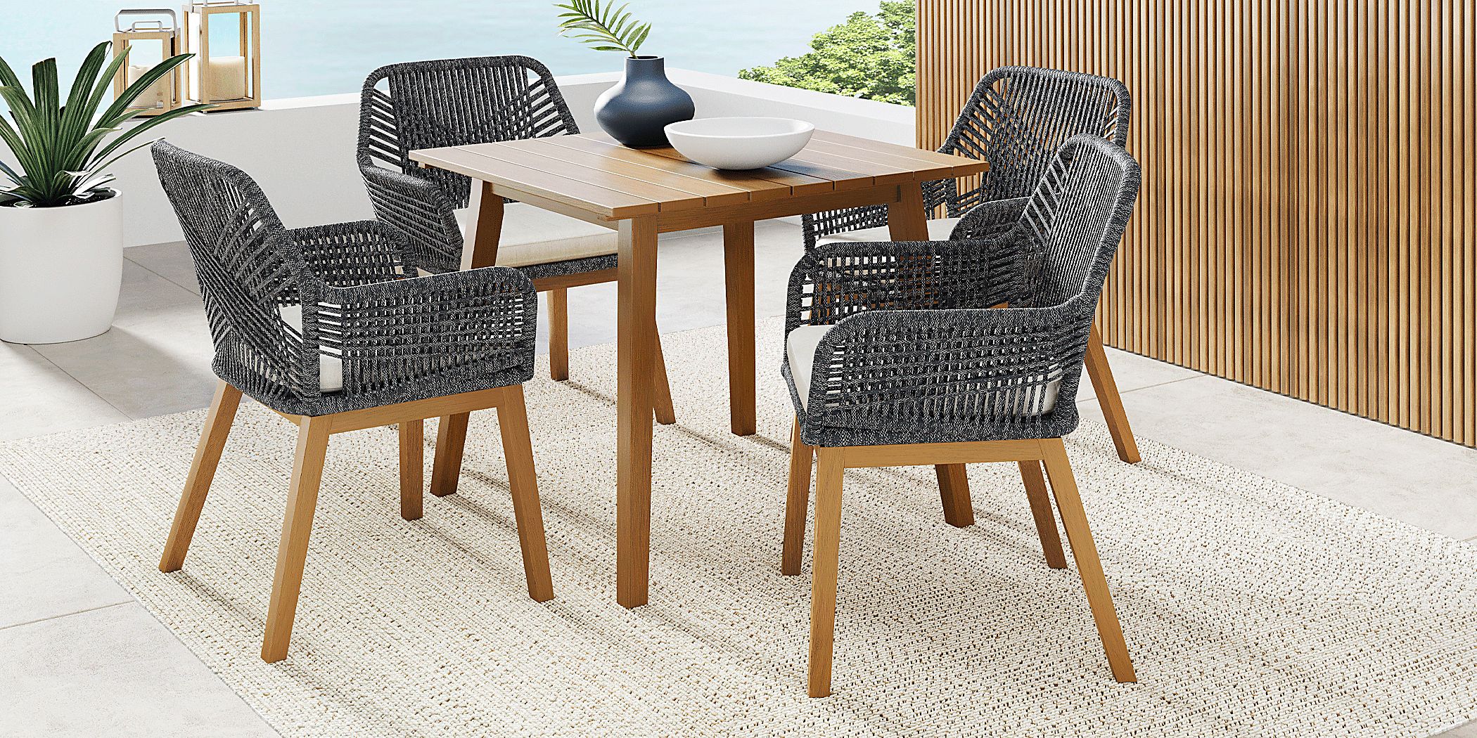 Tessere Natural 5 Pc Square Outdoor Dining Set with Gray Chairs