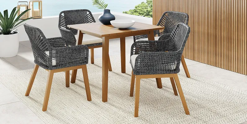 Tessere Natural 5 Pc Square Outdoor Dining Set with Gray Chairs