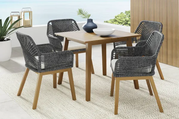 Tessere Natural 5 Pc Square Outdoor Dining Set with Gray Chairs