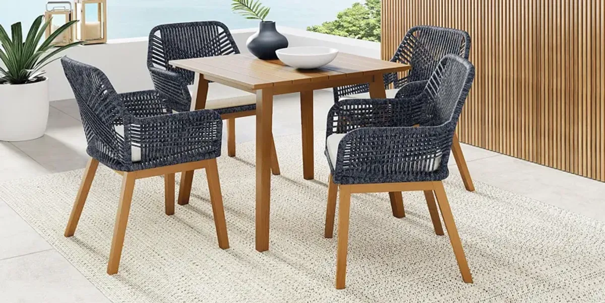 Tessere Natural 5 Pc Square Outdoor Dining Set with Blue Arm Chairs